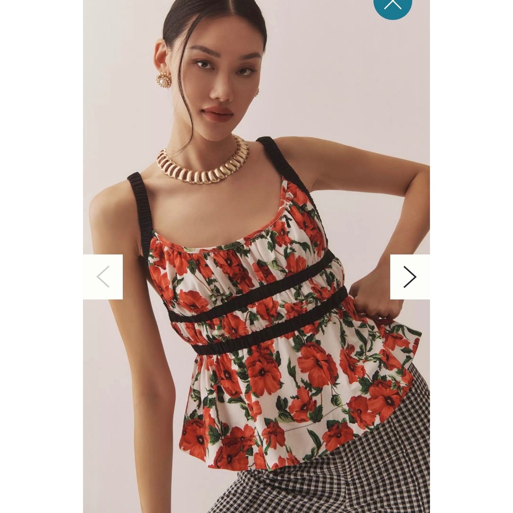 Maeve Anthropologie Ditali Open Back Tank XS Poppy Floral Peplum Cami Top Red